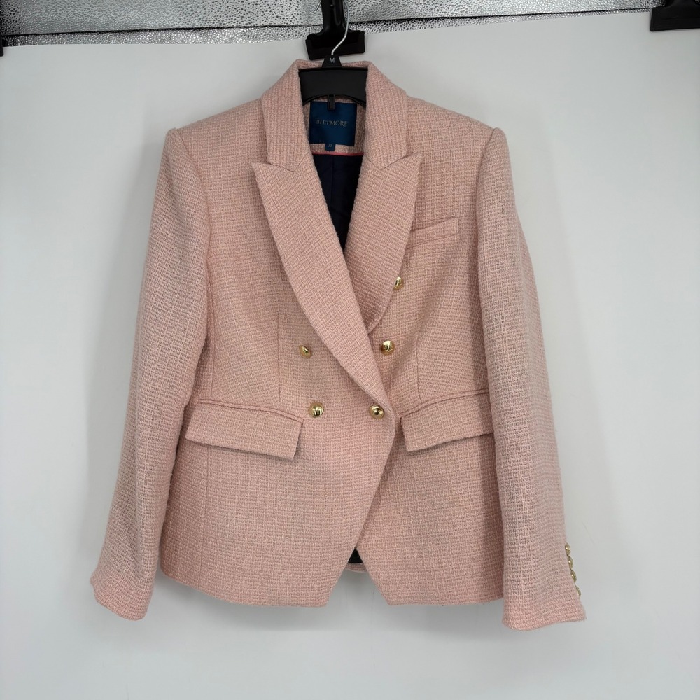 Biltmore Estate Pink Tweed Double Breasted Blazer Gold‎ Buttons Sz 10 Old Money